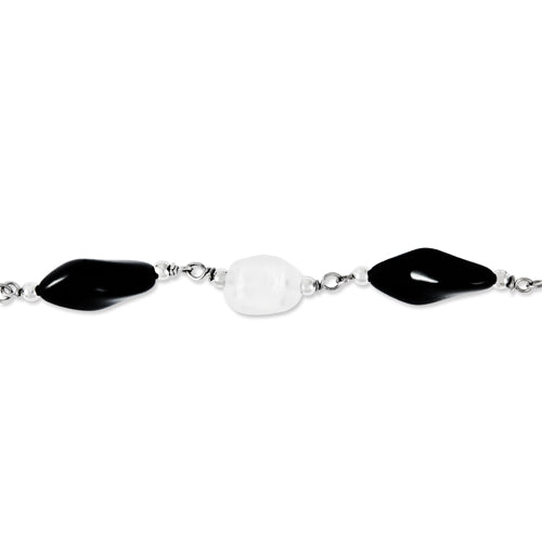Sterling Silver 24' Polished Link Stones Necklace
