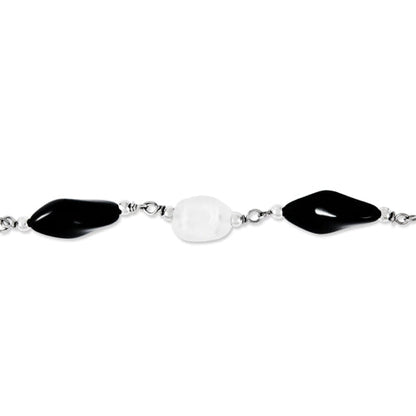 Sterling Silver 24' Polished Link Stones Necklace