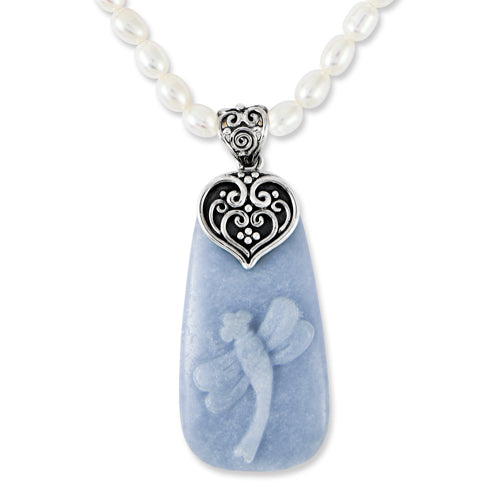 Sterling Silver 18' Pol. Angelite Dragonfly Pendant Necklace