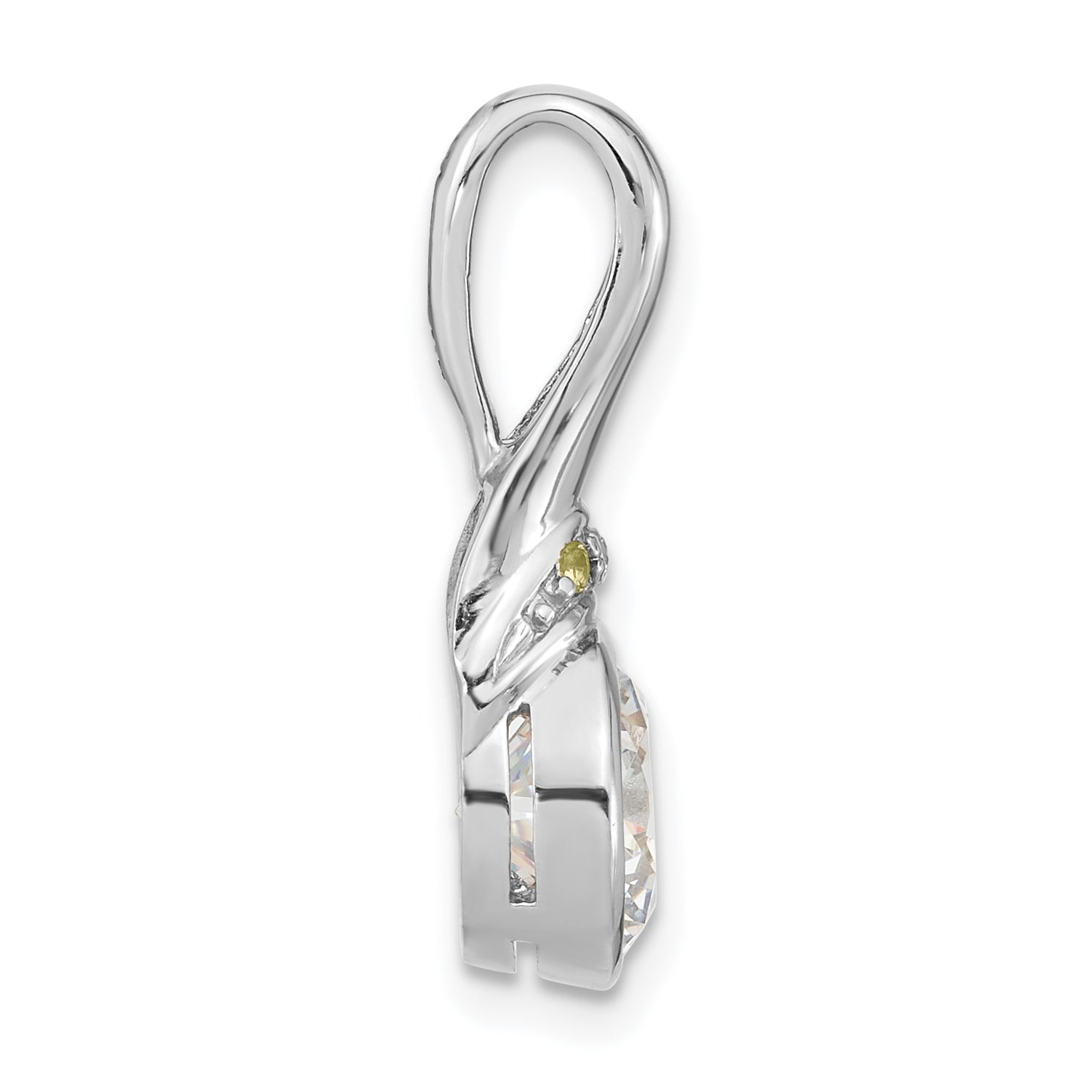 Sterling Silver Rhodium Plated Cz And Peridot Pendant