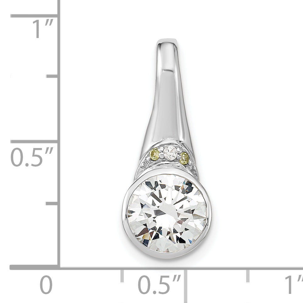 Sterling Silver Rhodium Plated Cz And Peridot Pendant
