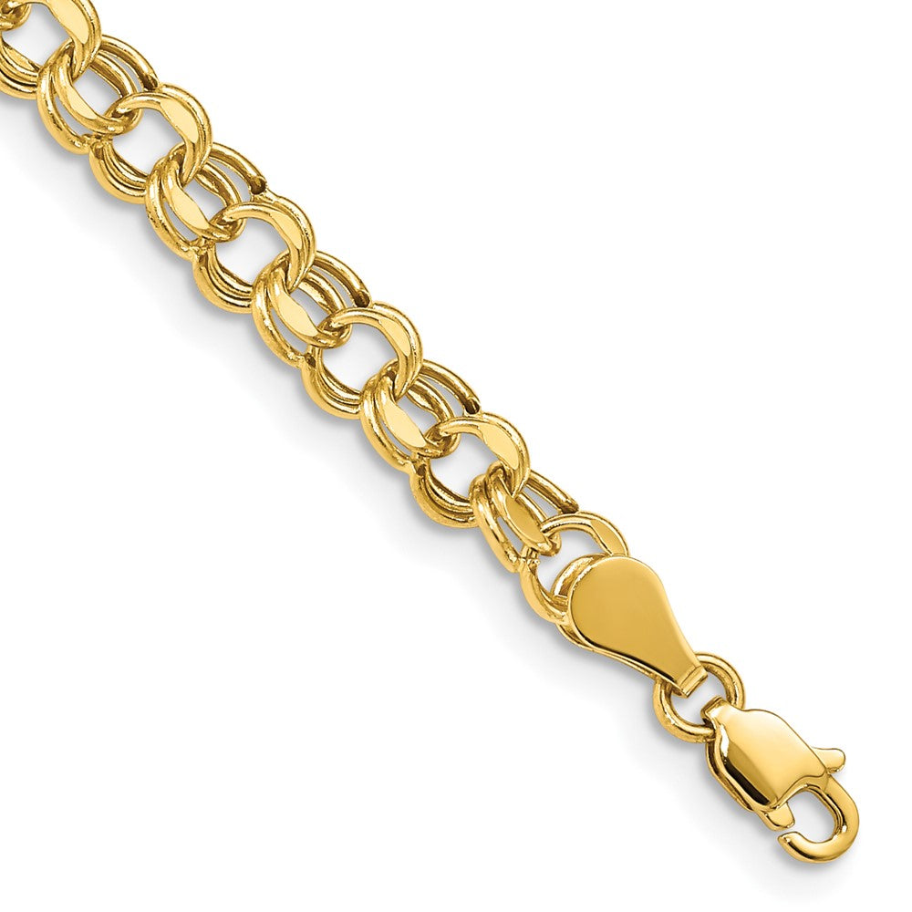 14K Yellow Gold 5mm Hollow Double Link 8.25 Inch Charm Bracelet