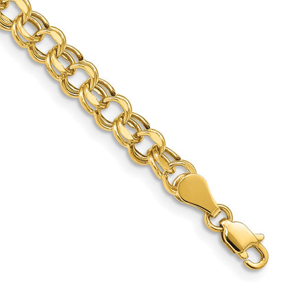 14K Yellow Gold 5mm Hollow Double Link 8.25 Inch Charm Bracelet