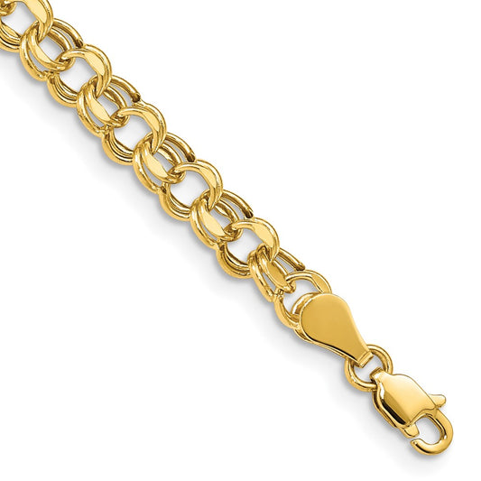 14K Yellow Gold 5mm Hollow Double Link 8.25 Inch Charm Bracelet