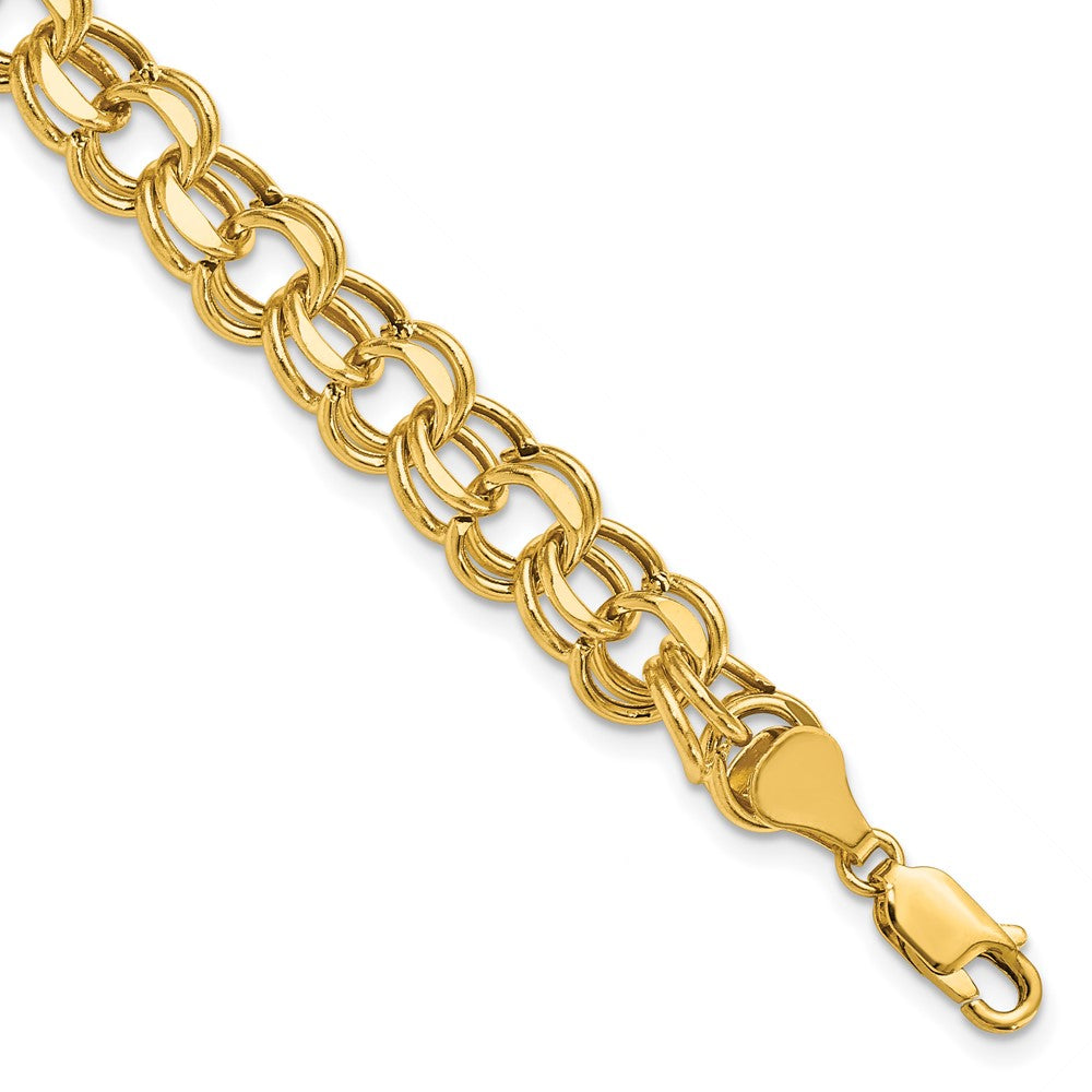 14K Yellow Gold 9mm Hollow Double Link 8.25 Inch Charm Bracelet