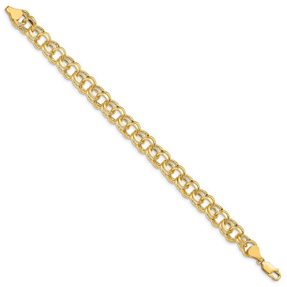 14K Yellow Gold 9.5mm Hollow Double Link 8.25 Inch Charm Bracelet