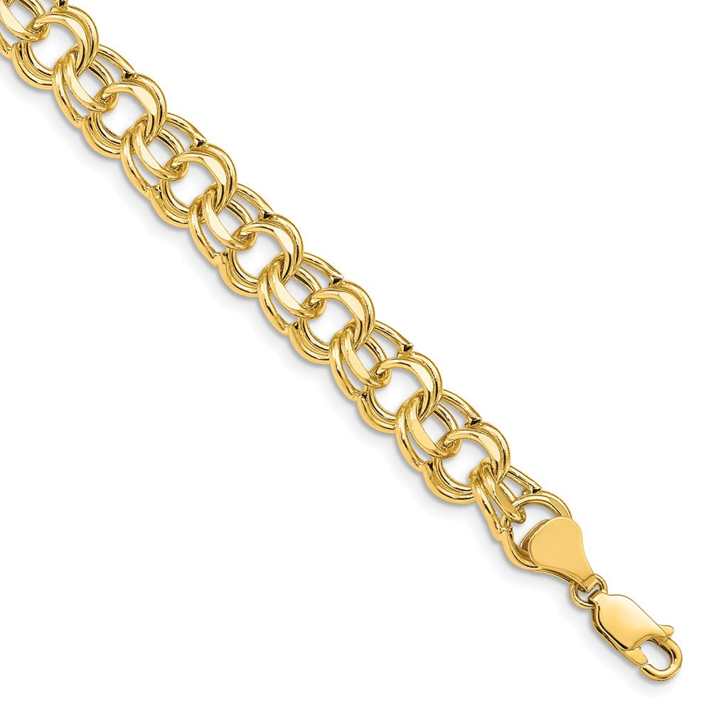14K Yellow Gold 9.5mm Hollow Double Link 8.25 Inch Charm Bracelet