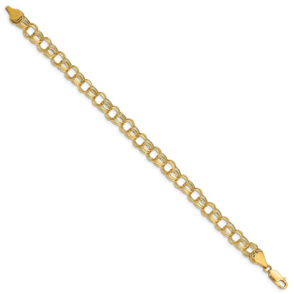 14K Yellow Gold 7.5mm Hollow Triple Link 7.25 Inch Charm Bracelet