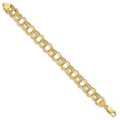 14K Yellow Gold 11mm Hollow Triple Link 8 Inch Charm Bracelet