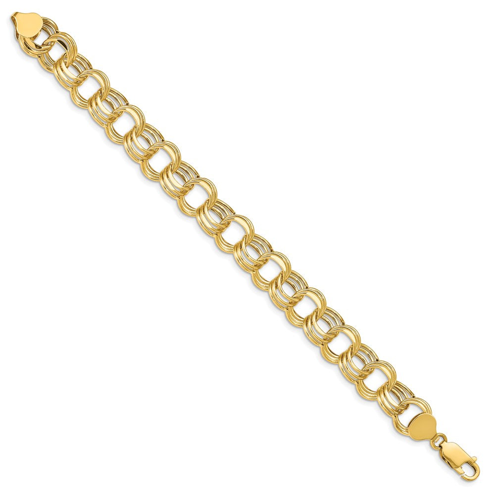 14K Yellow Gold 11mm Hollow Triple Link 7 Inch Charm Bracelet