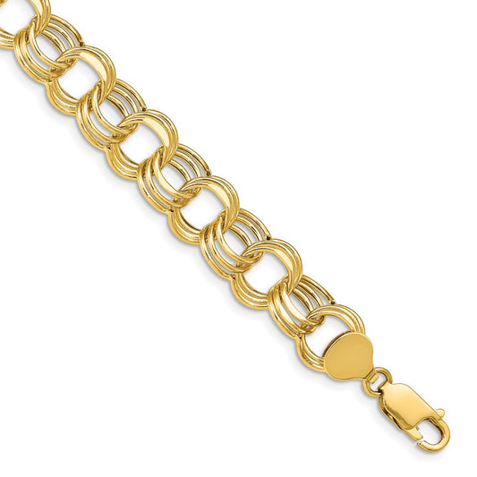 14K Yellow Gold 11mm Hollow Triple Link 8 Inch Charm Bracelet