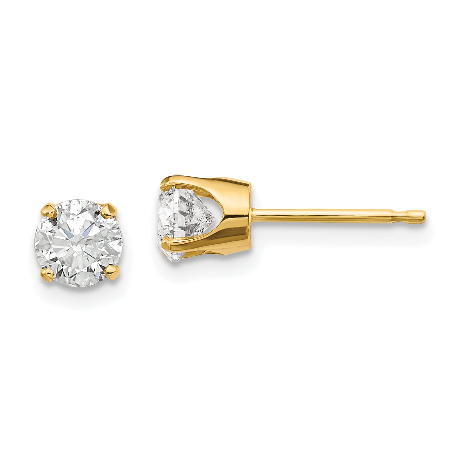 14K Yellow Gold 14Y .95Ct. I1 J K Diamond Stud Push On Post Earrings