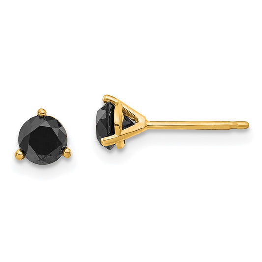 14K Yellow Gold 3/4Ct Black Diamond Stud Earrings