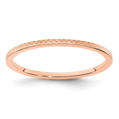 14K Rose Gold 1.2mm Criss Cross Pattern Stackable Band