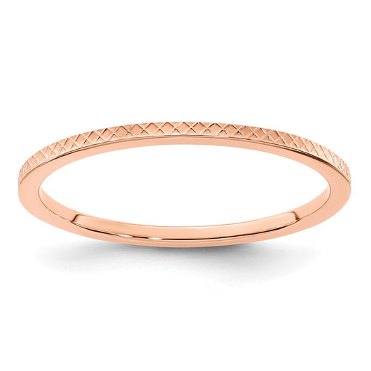 14K Rose Gold 1.2mm Criss Cross Pattern Stackable Band