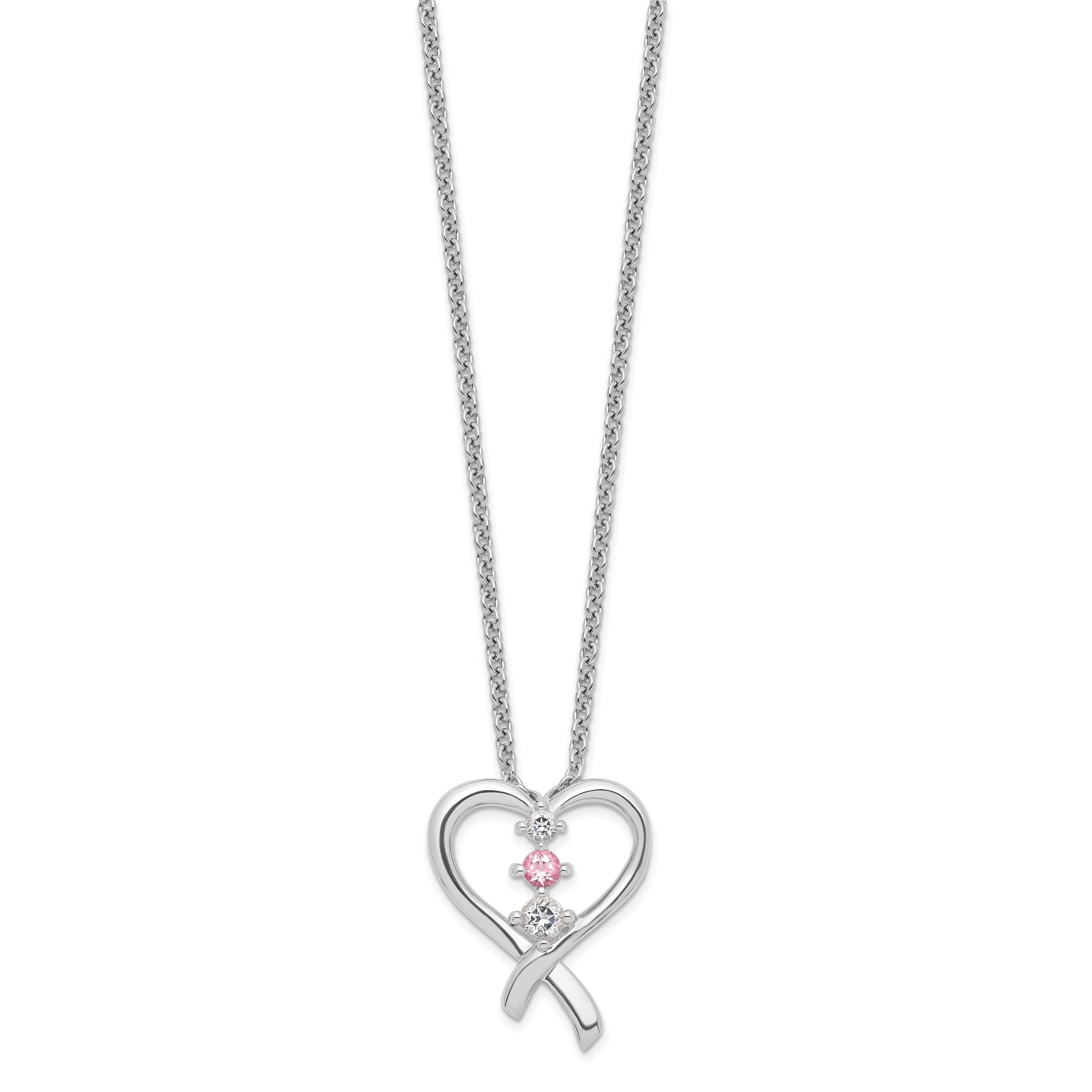 Sterling Silver Survivor Collection Rhodium Plated Clear Pink Topaz Heart Of Resilience Necklace