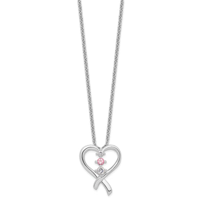 Sterling Silver Survivor Collection Rhodium Plated Clear Pink Topaz Heart Of Resilience Necklace