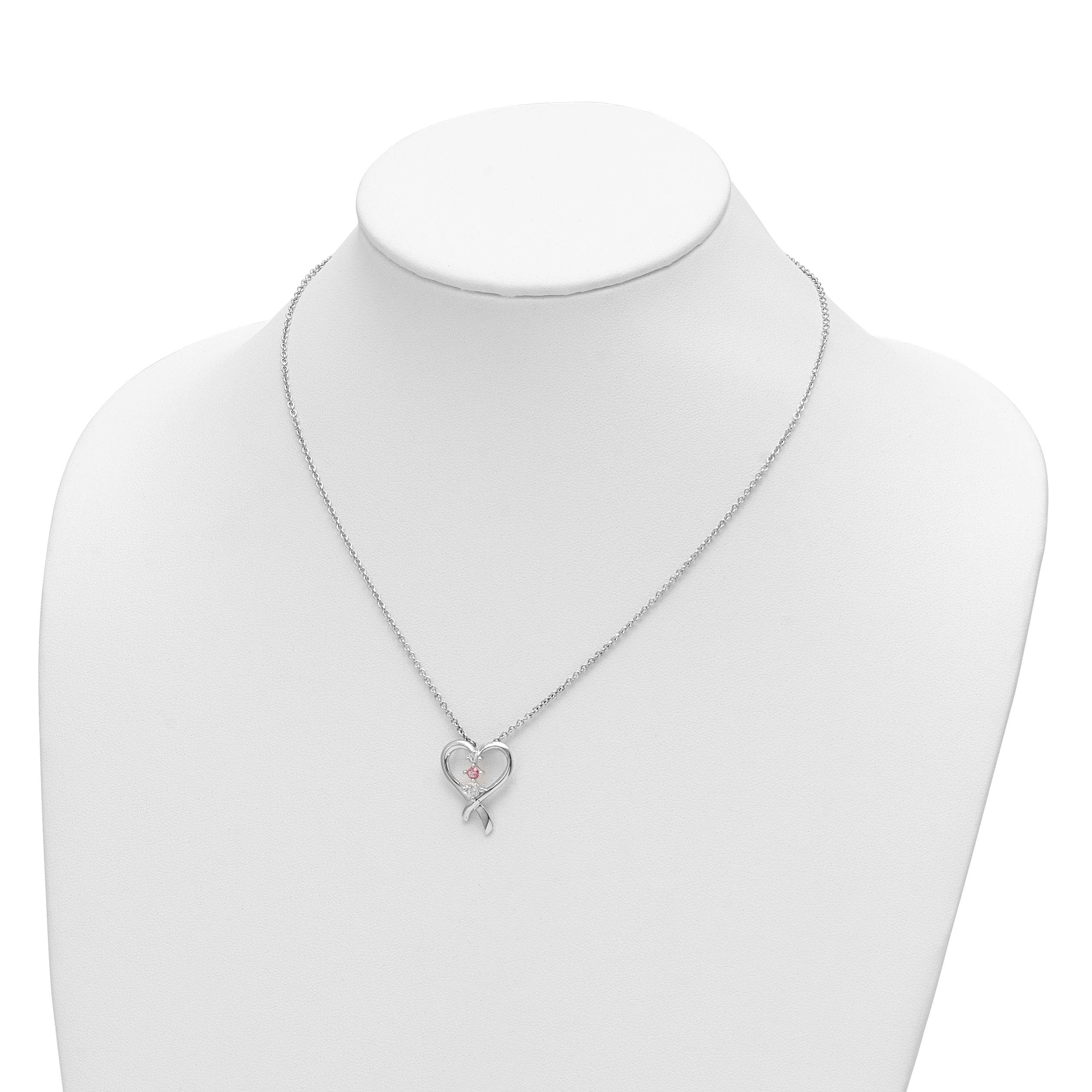 Sterling Silver Survivor Collection Rhodium Plated Clear Pink Topaz Heart Of Resilience Necklace