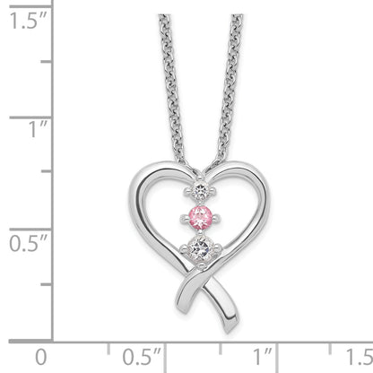 Sterling Silver Survivor Collection Rhodium Plated Clear Pink Topaz Heart Of Resilience Necklace