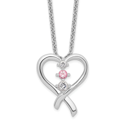 Sterling Silver Survivor Collection Rhodium Plated Clear Pink Topaz Heart Of Resilience Necklace