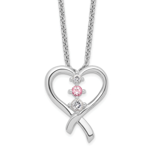 Sterling Silver Survivor Collection Rhodium Plated Clear Pink Topaz Heart Of Resilience Necklace