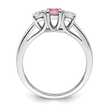 Sterling Silver Survivor Collection Rhodium Plated Clear And Pink Topaz Pamela Ring
