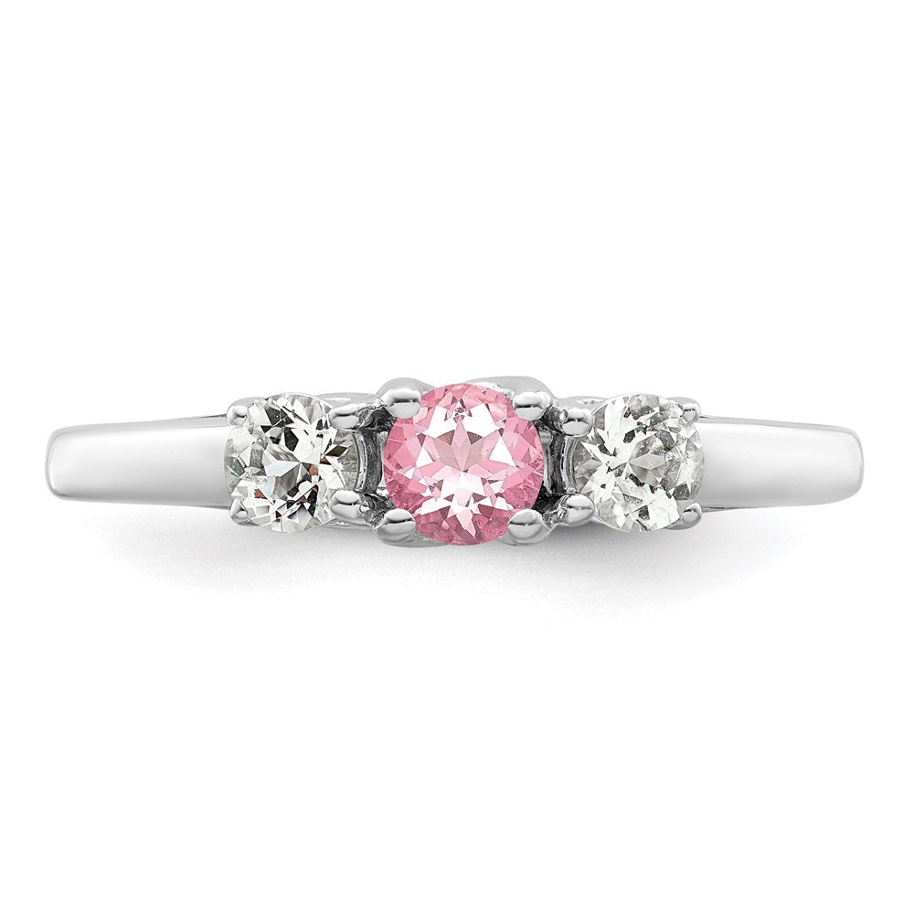Sterling Silver Survivor Collection Rhodium Plated Clear And Pink Topaz Pamela Ring
