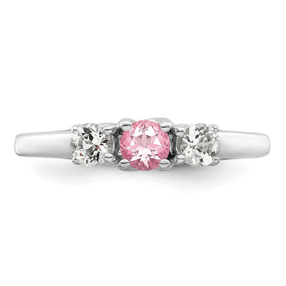 Sterling Silver Survivor Collection Rhodium Plated Clear And Pink Topaz Pamela Ring