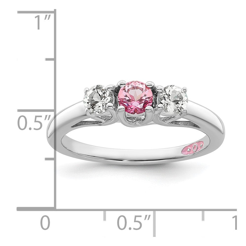 Sterling Silver Survivor Collection Rhodium Plated Clear And Pink Topaz Pamela Ring