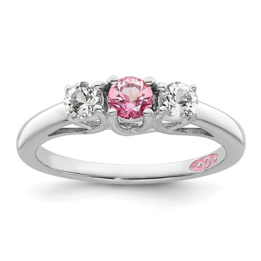 Sterling Silver Survivor Collection Rhodium Plated Clear And Pink Topaz Pamela Ring