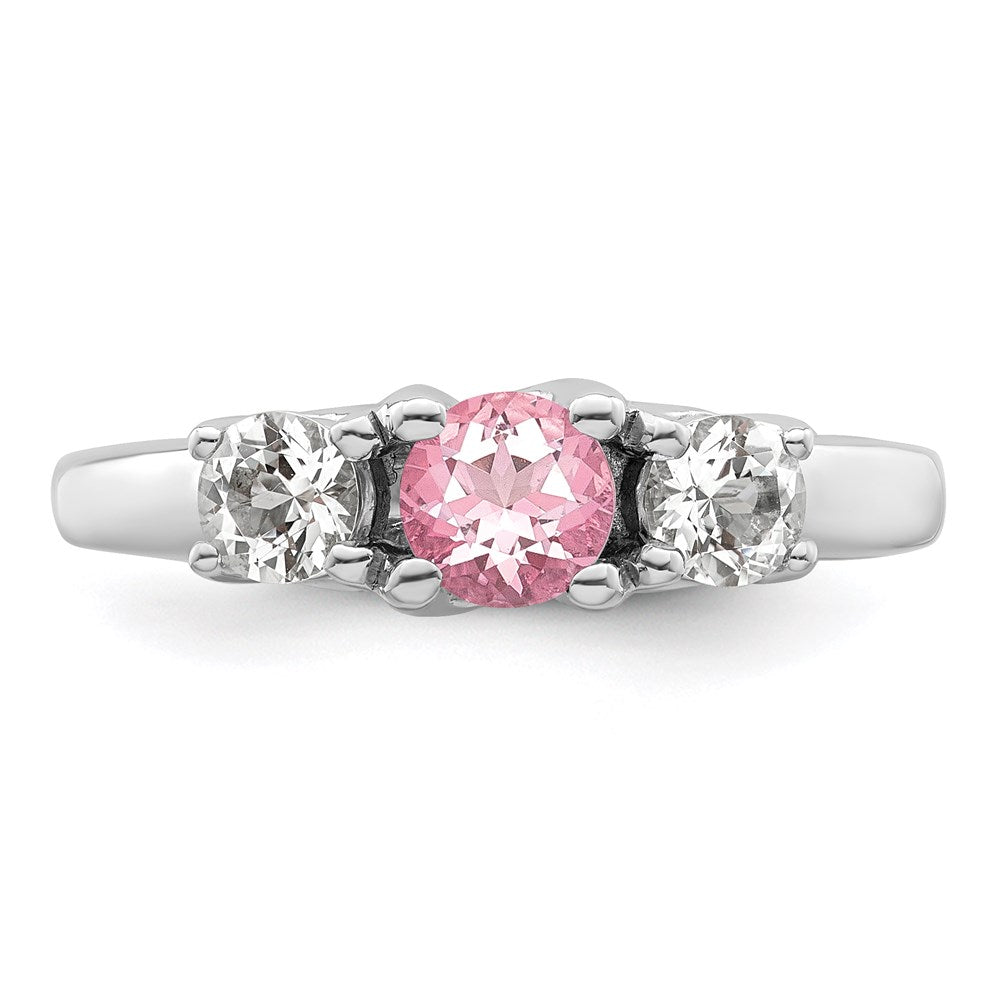 Sterling Silver Survivor Collection Rhodium Plated Clear And Pink Topaz Pamela Ring