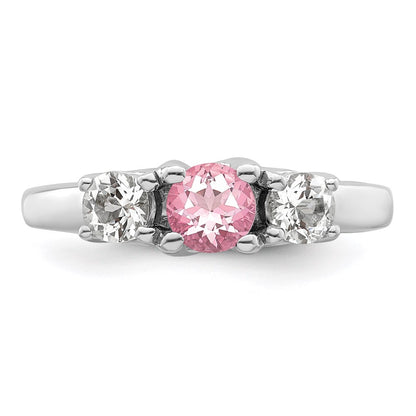 Sterling Silver Survivor Collection Rhodium Plated Clear And Pink Topaz Pamela Ring