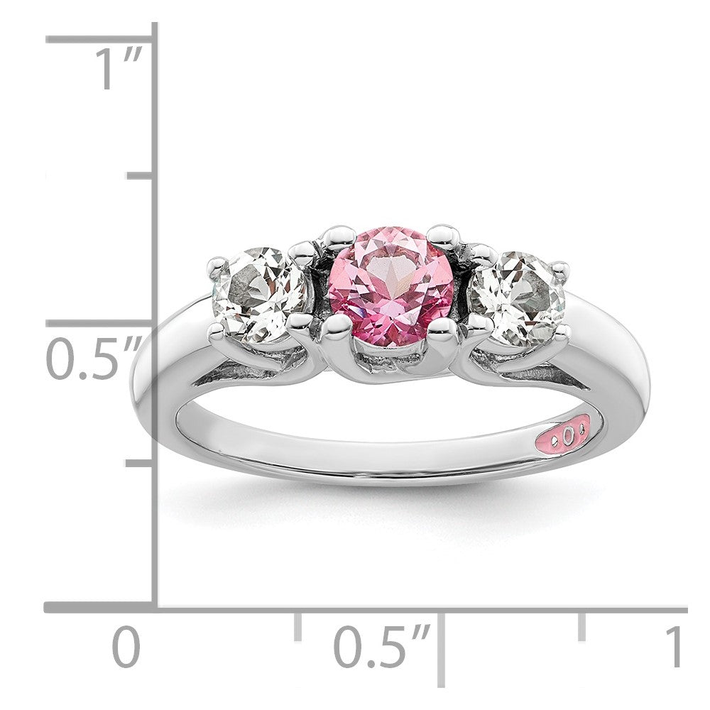 Sterling Silver Survivor Collection Rhodium Plated Clear And Pink Topaz Pamela Ring