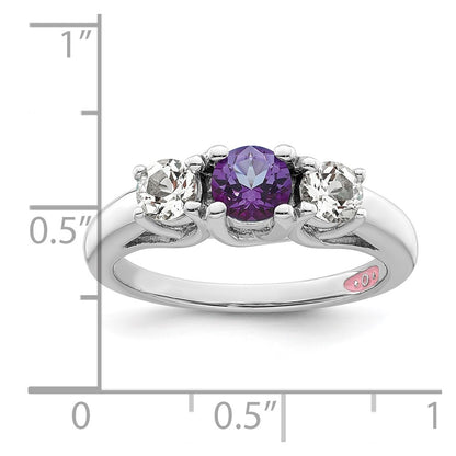 Sterling Silver Survivor Collection Rhodium Plated Clear And Purple Topaz Pamela Ring