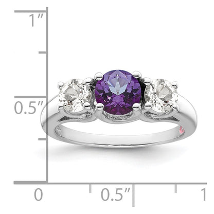 Sterling Silver Survivor Collection Rhodium Plated Clear And Purple Topaz Pamela Ring