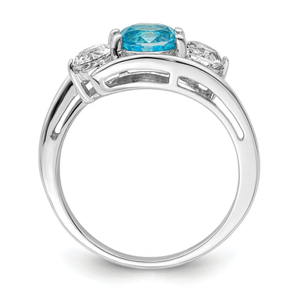 Sterling Silver Survivor Collection Rhodium Plated White And Blue Topaz Sue Ring (Size 8 Only)