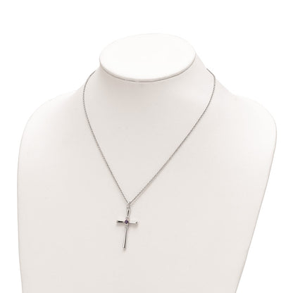 Sterling Silver Survivor Collection Rhodium Plated 16 Inch White And Purple Topaz Faith Cross Necklace With 2 Extender