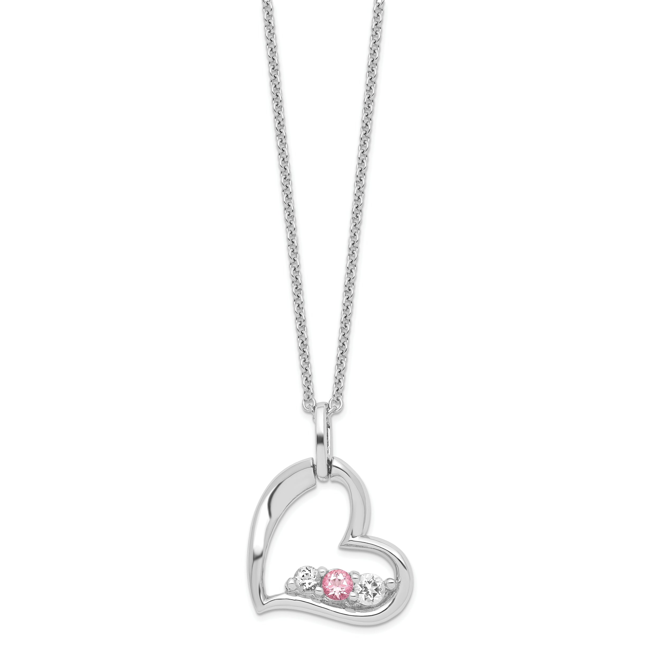 Sterling Silver Survivor Collection Rhodium Plated Clear Pink Topaz Heart Of Strength Necklace