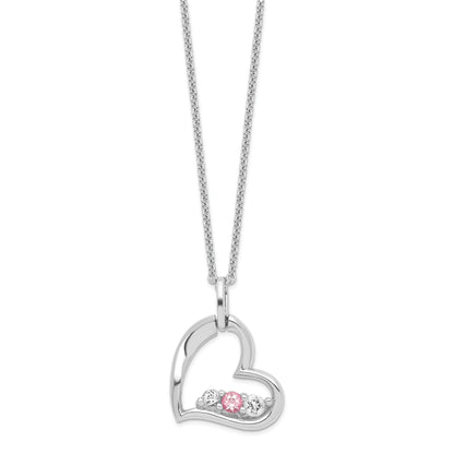 Sterling Silver Survivor Collection Rhodium Plated Clear Pink Topaz Heart Of Strength Necklace