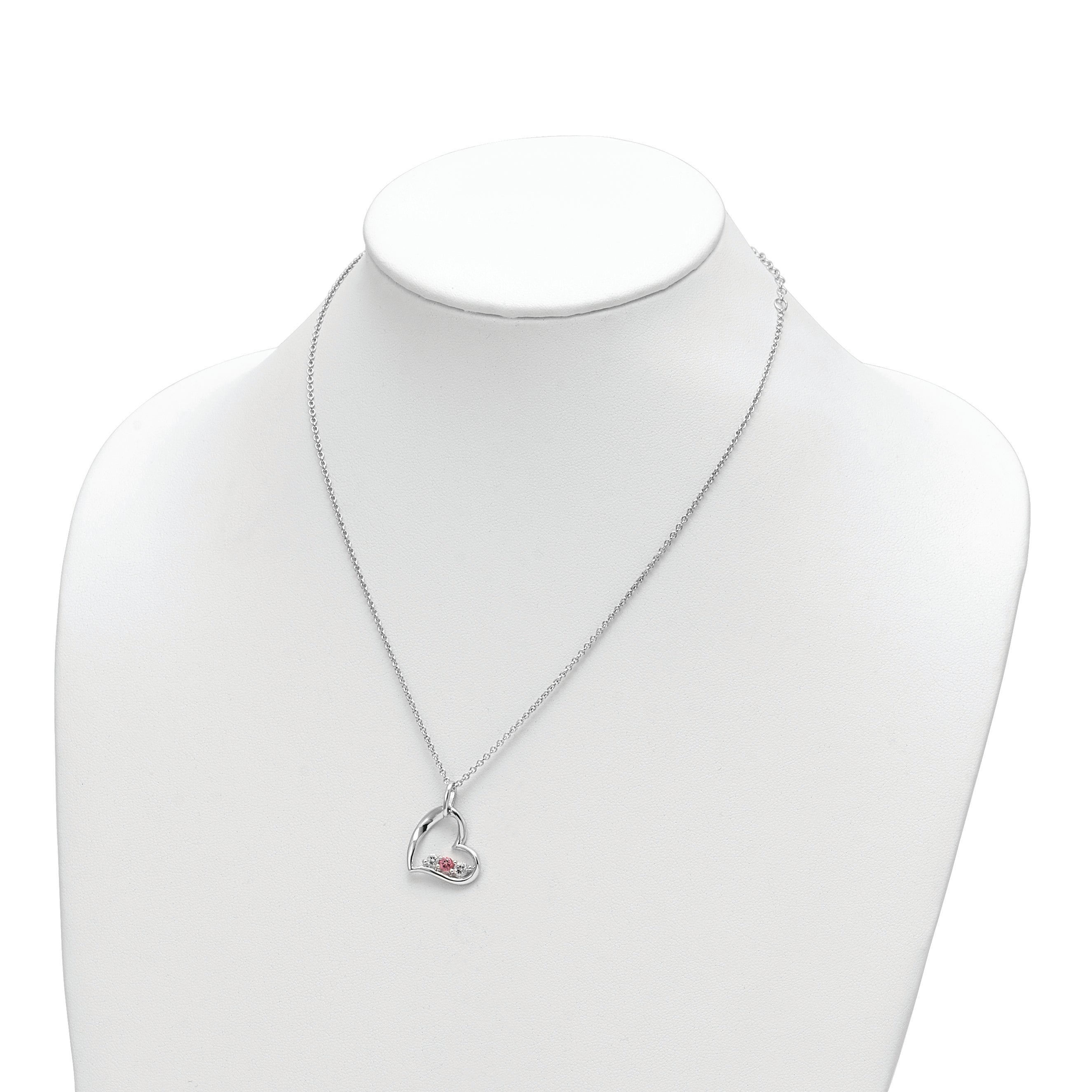 Sterling Silver Survivor Collection Rhodium Plated Clear Pink Topaz Heart Of Strength Necklace