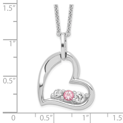 Sterling Silver Survivor Collection Rhodium Plated Clear Pink Topaz Heart Of Strength Necklace