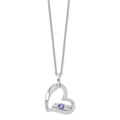 Sterling Silver Survivor Collection Rhodium Plated Clear And Purple Topaz Heart Strength Necklace