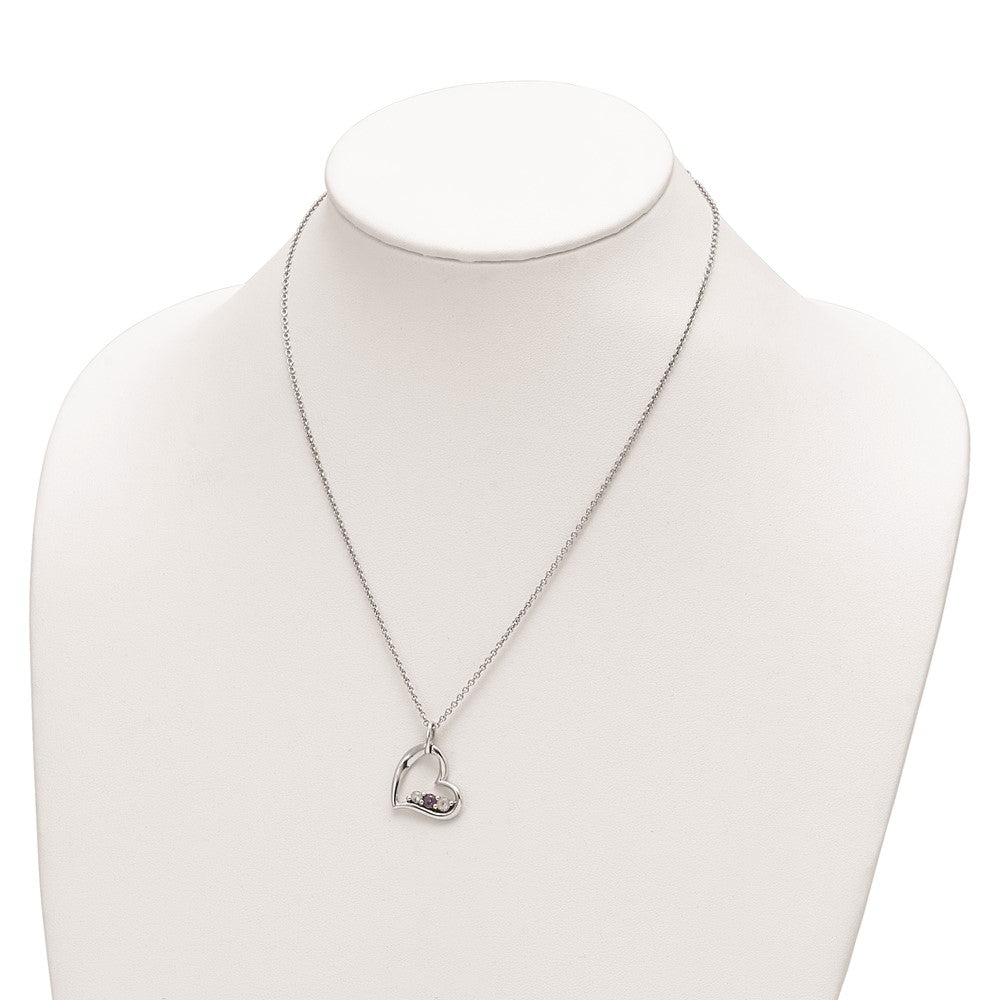 Sterling Silver Survivor Collection Rhodium Plated Clear And Purple Topaz Heart Strength Necklace