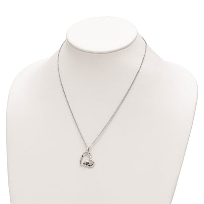 Sterling Silver Survivor Collection Rhodium Plated Clear And Purple Topaz Heart Strength Necklace