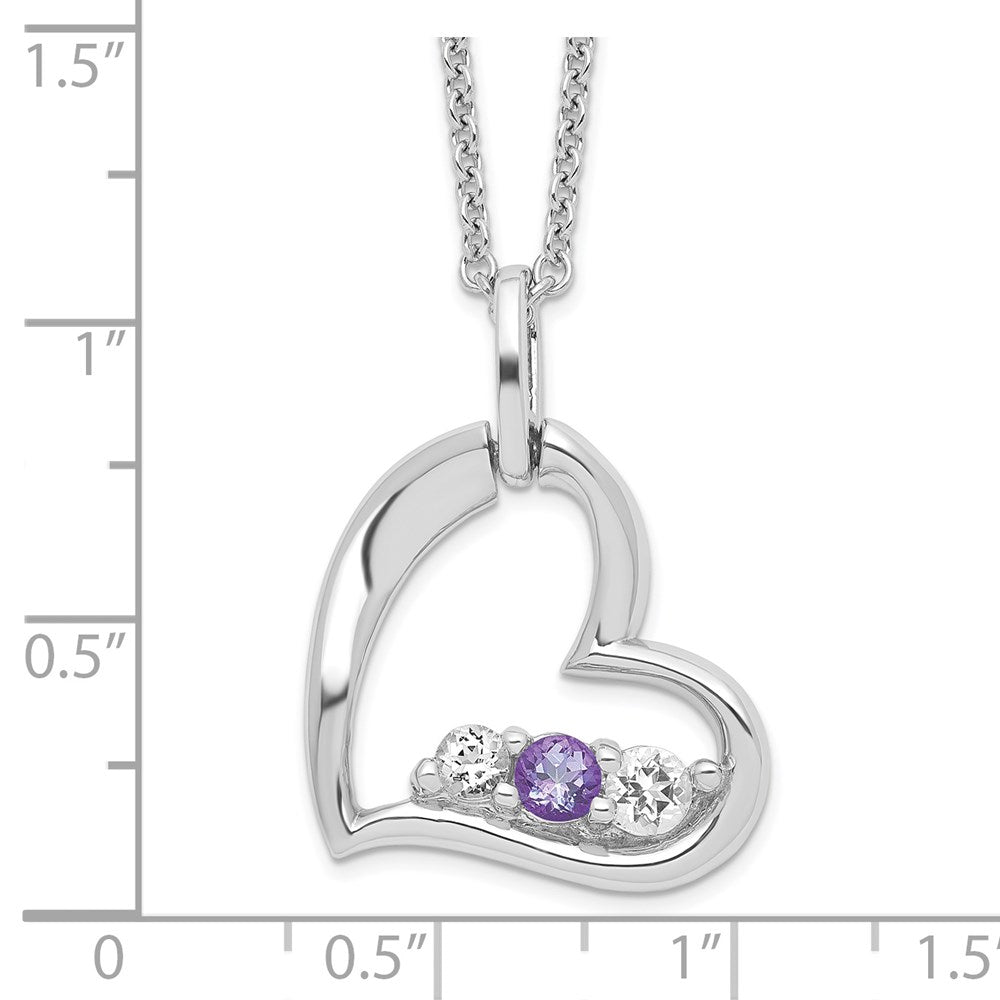 Sterling Silver Survivor Collection Rhodium Plated Clear And Purple Topaz Heart Strength Necklace