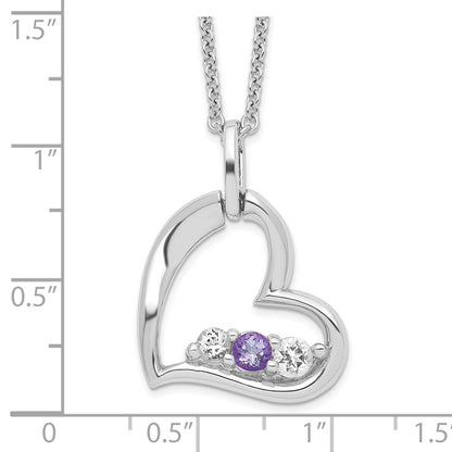 Sterling Silver Survivor Collection Rhodium Plated Clear And Purple Topaz Heart Strength Necklace