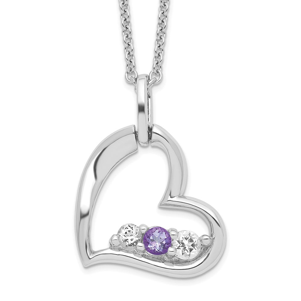 Sterling Silver Survivor Collection Rhodium Plated Clear And Purple Topaz Heart Strength Necklace
