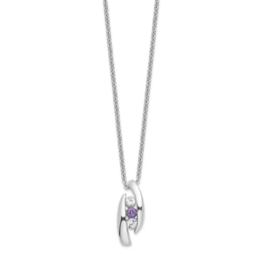 Sterling Silver Survivor Collection Rhodium Plated 16 Inch White And Purple Topaz Pillar Of Strength Necklace With 2 Extender