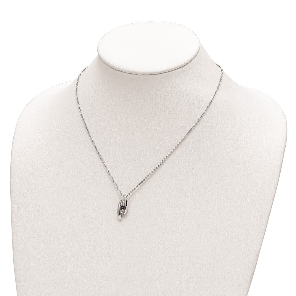 Sterling Silver Survivor Collection Rhodium Plated 16 Inch White And Purple Topaz Pillar Of Strength Necklace With 2 Extender