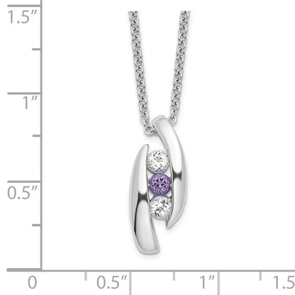 Sterling Silver Survivor Collection Rhodium Plated 16 Inch White And Purple Topaz Pillar Of Strength Necklace With 2 Extender